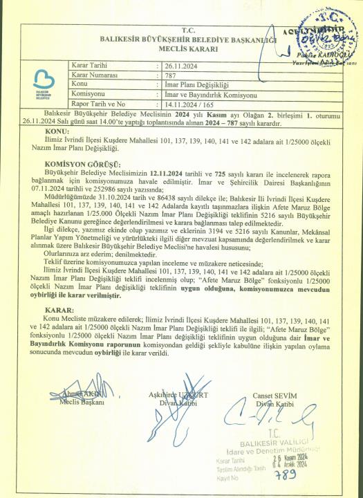 ivrindi-ilcesi-kusdere-mahallesi-101-137-139-140-141-ve-142-adalara-ait-125000-olcekli-nazim-imar-plani-degisikligi-teklifi
